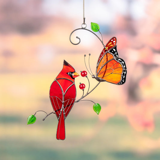 Butterfly artwork Custom stained glass cardinal memorial ornament Godmother gift Stained glass window hangings Monarch butterfly - Image 1