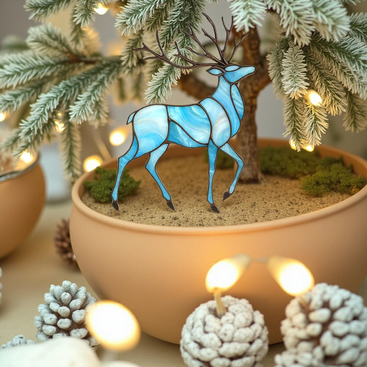Christmas Reindeer Stained Glass Suncatcher – Blue Winter Window Hanging, Fathers Day Gift for Dad Mom - Image 8