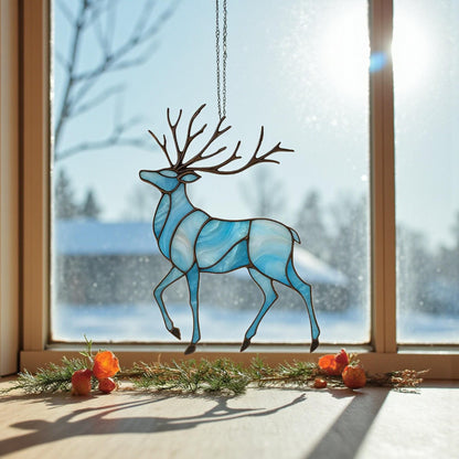 Christmas Reindeer Stained Glass Suncatcher – Blue Winter Window Hanging, Fathers Day Gift for Dad Mom - Image 20