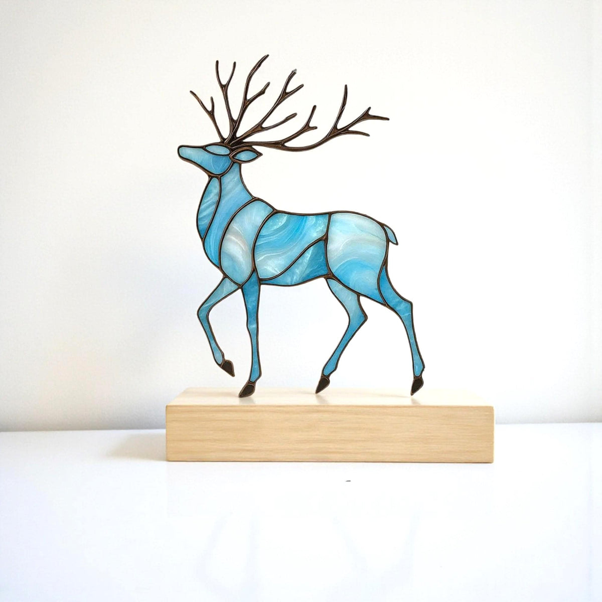 Christmas Reindeer Stained Glass Suncatcher – Blue Winter Window Hanging, Fathers Day Gift for Dad Mom - Image 2