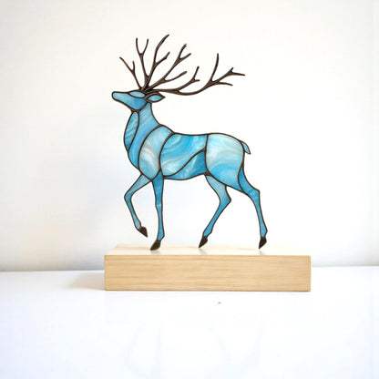 Christmas Reindeer Stained Glass Suncatcher – Blue Winter Window Hanging, Fathers Day Gift for Dad Mom - Image 2