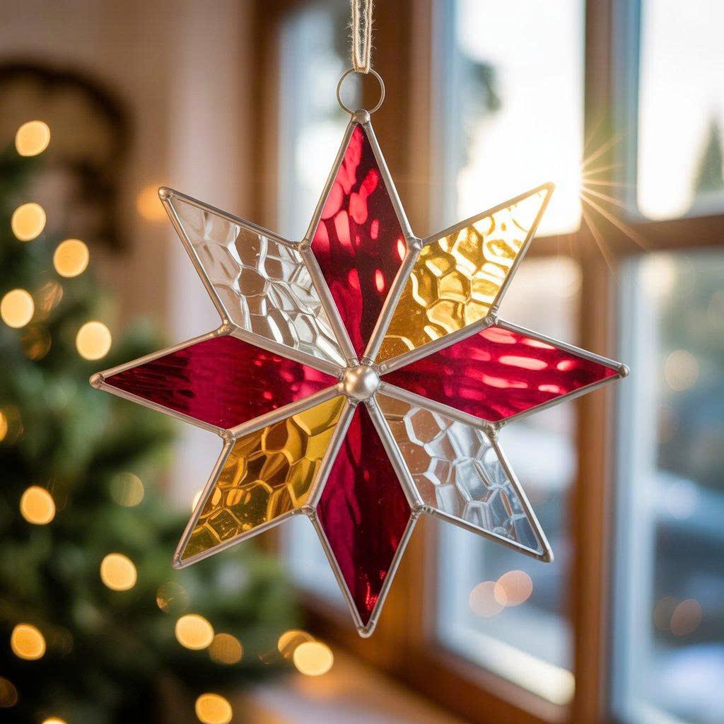 Handmade Xmas Star Ornament - Stained Glass Christmas Star Suncatcher for Holiday Window Decor & Unique Xmas Gifts - Image 6