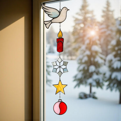 Stained Glass Christmas Suncatcher Set | Holiday Window Hanging | Christmas Tree Ornament | Handmade Glass Decor Gift - Image 4