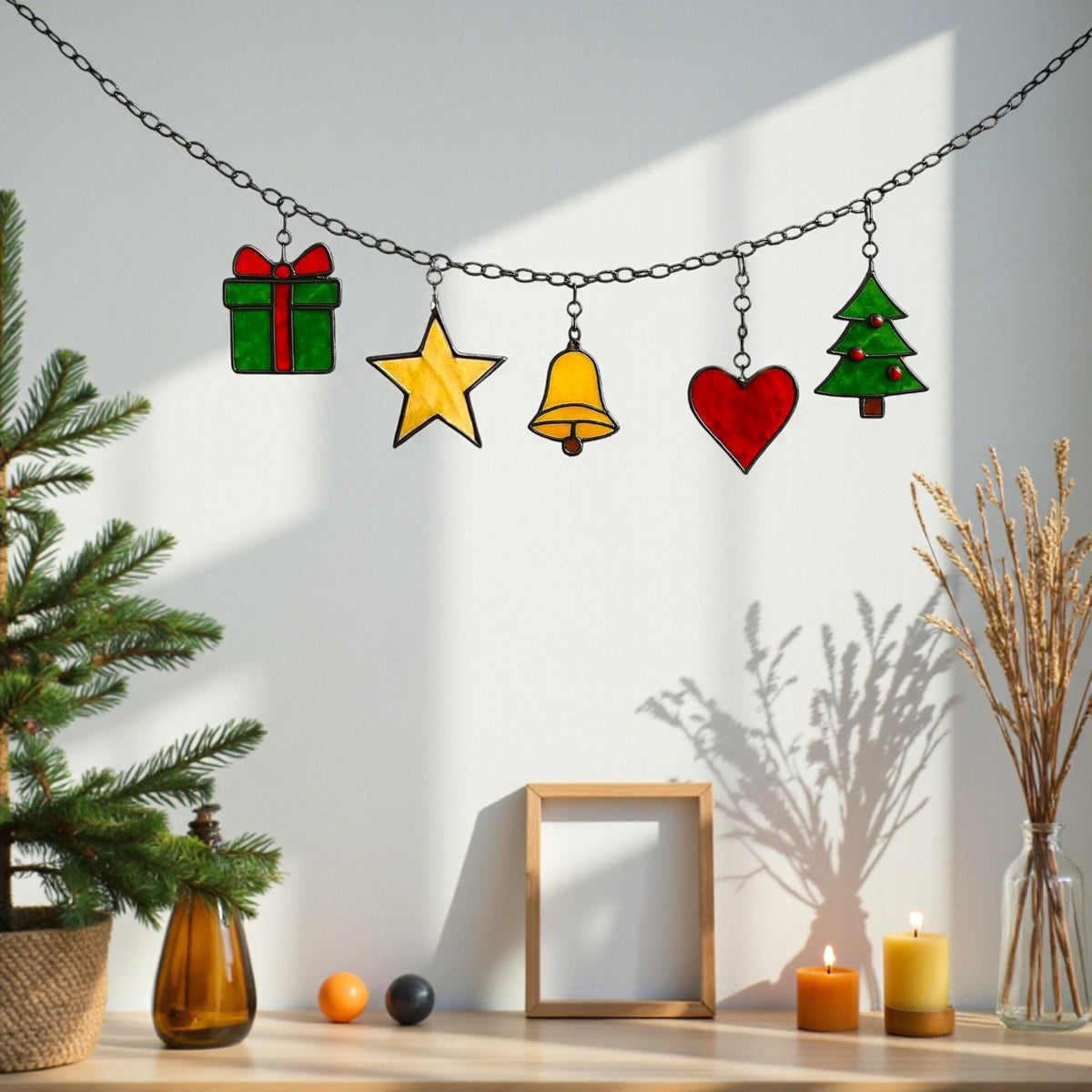 Stained Glass Christmas Suncatcher Set | Holiday Window Hanging | Christmas Tree Ornament | Handmade Glass Decor Gift - Image 11