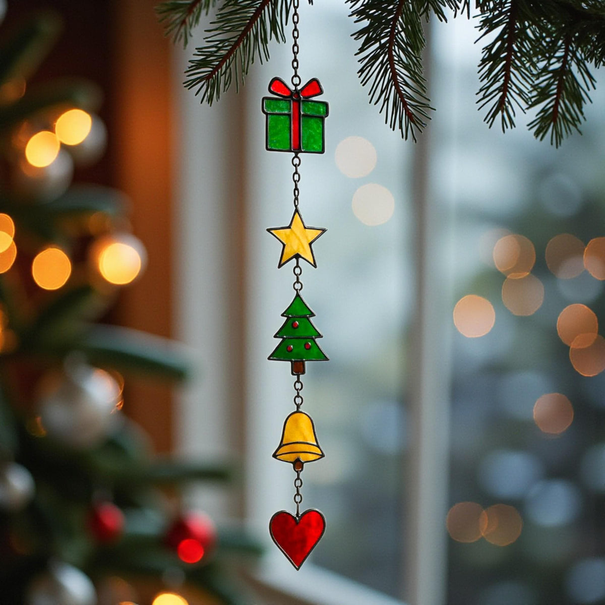 Stained Glass Christmas Suncatcher Set | Holiday Window Hanging | Christmas Tree Ornament | Handmade Glass Decor Gift - Image 15