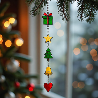 Stained Glass Christmas Suncatcher Set | Holiday Window Hanging | Christmas Tree Ornament | Handmade Glass Decor Gift - Image 15