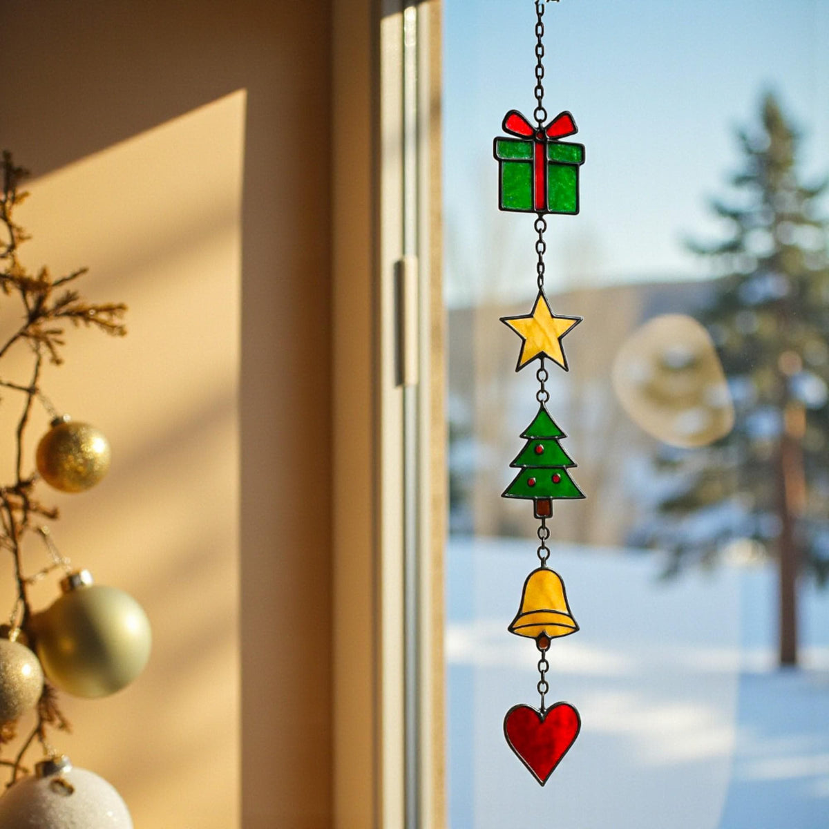 Stained Glass Christmas Suncatcher Set | Holiday Window Hanging | Christmas Tree Ornament | Handmade Glass Decor Gift - Image 19