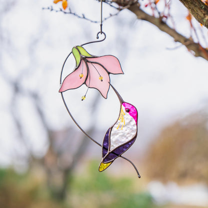 Hummingbird stained glass bird Godmother gifts Hummingbird ornament stained glass window hangings Bird lover gifts - Image 15