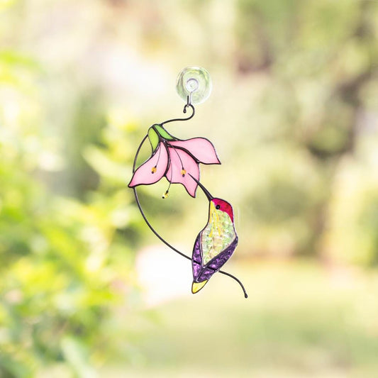 Hummingbird stained glass bird Godmother gifts Hummingbird ornament stained glass window hangings Bird lover gifts - Image 1