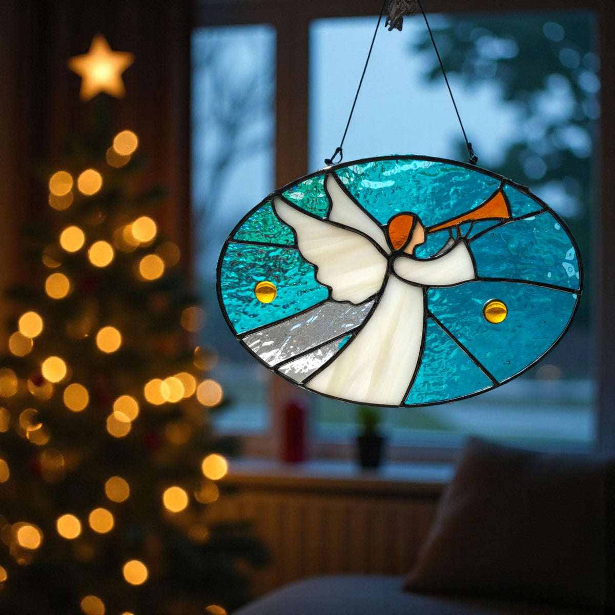 Custom Stained Glass Angel with Trumpet – Personalized Christmas Window Hanging | Handmade Holiday Suncatcher Gift - Image 8