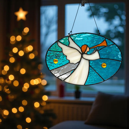 Custom Stained Glass Angel with Trumpet – Personalized Christmas Window Hanging | Handmade Holiday Suncatcher Gift - Image 8