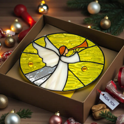 Custom Stained Glass Angel with Trumpet – Personalized Christmas Window Hanging | Handmade Holiday Suncatcher Gift - Image 9