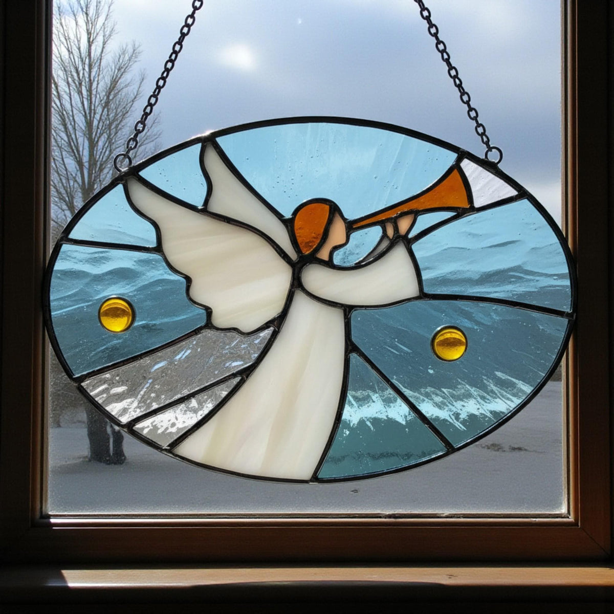 Custom Stained Glass Angel with Trumpet – Personalized Christmas Window Hanging | Handmade Holiday Suncatcher Gift - Image 11