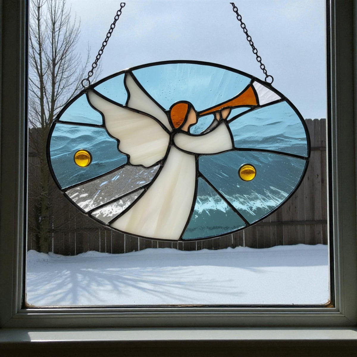 Custom Stained Glass Angel with Trumpet – Personalized Christmas Window Hanging | Handmade Holiday Suncatcher Gift - Image 4