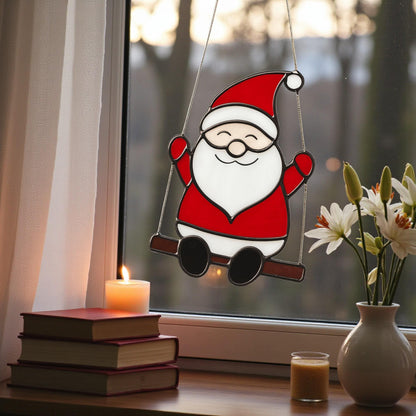 Handmade Stained Glass Santa Ornament – Minimal Cut Santa Glass Art | Christmas Window Hanging Gift - Image 12
