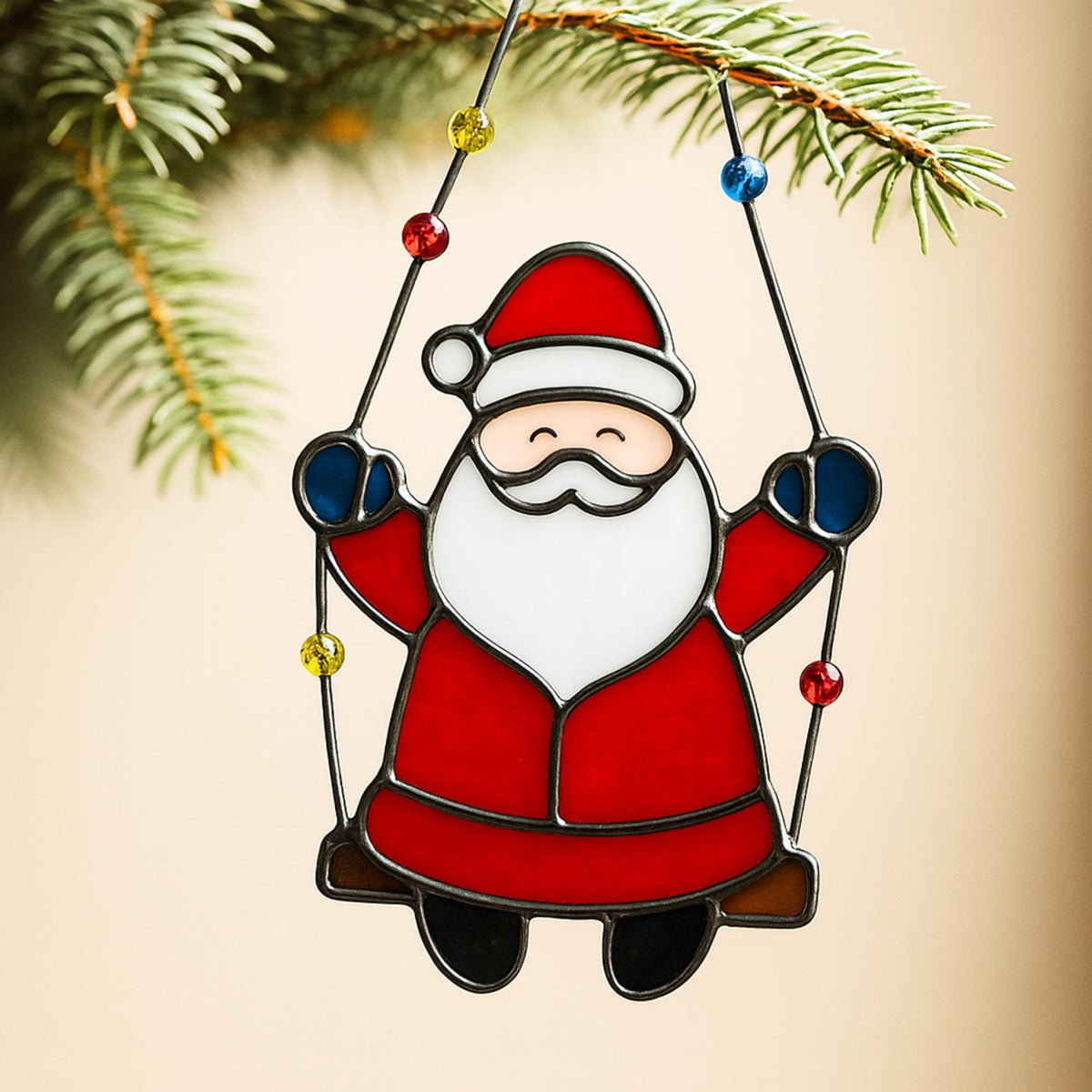 Handmade Stained Glass Santa Ornament – Minimal Cut Santa Glass Art | Christmas Window Hanging Gift - Image 11
