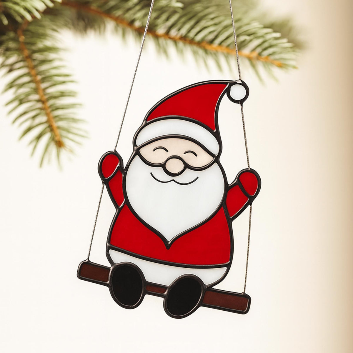Handmade Stained Glass Santa Ornament – Minimal Cut Santa Glass Art | Christmas Window Hanging Gift - Image 3