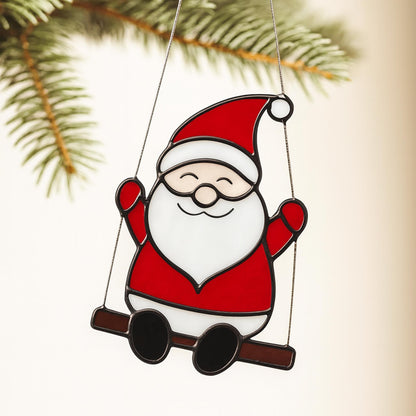 Handmade Stained Glass Santa Ornament – Minimal Cut Santa Glass Art | Christmas Window Hanging Gift - Image 3