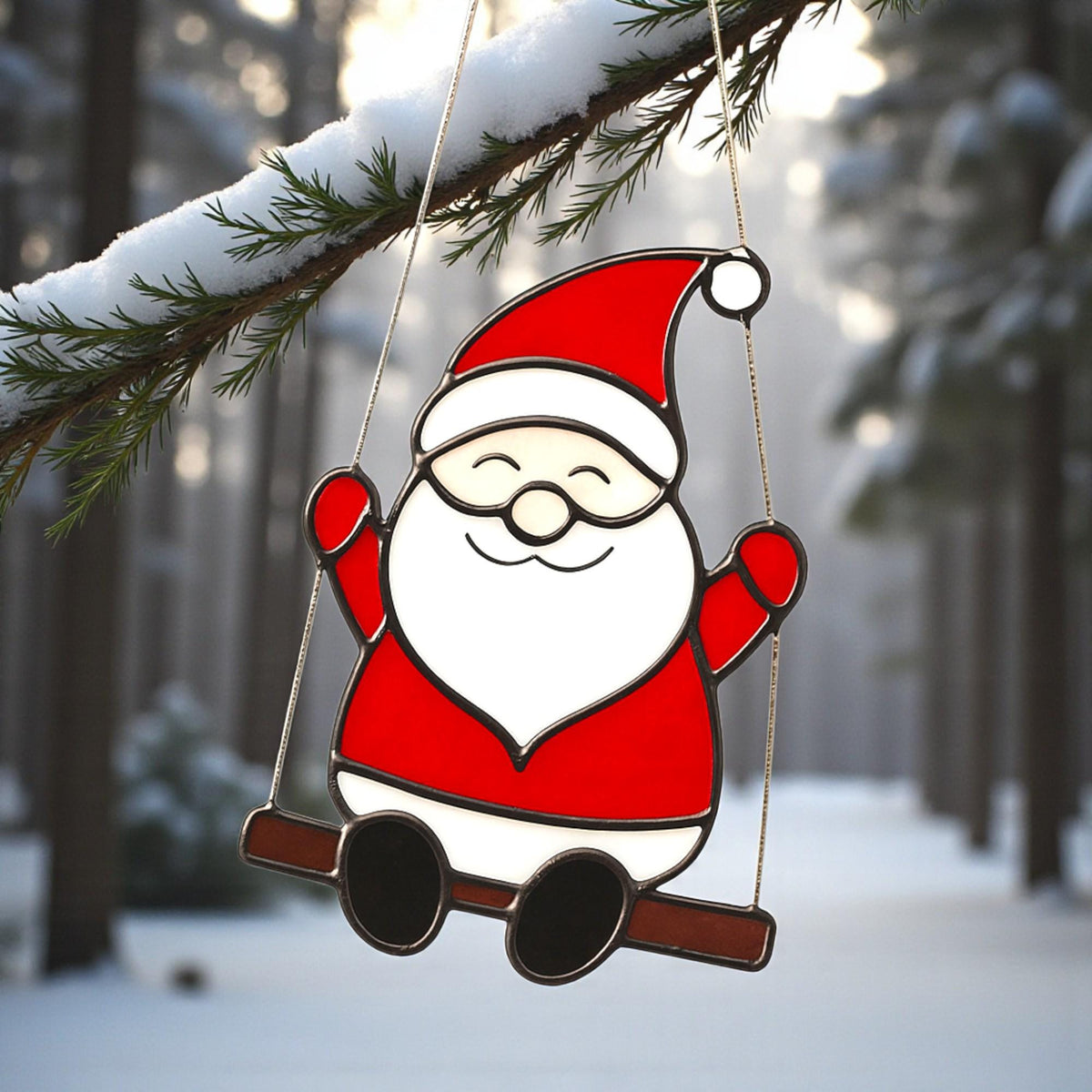 Handmade Stained Glass Santa Ornament – Minimal Cut Santa Glass Art | Christmas Window Hanging Gift - Image 2