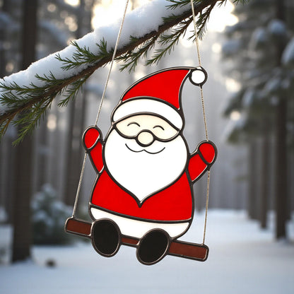 Handmade Stained Glass Santa Ornament – Minimal Cut Santa Glass Art | Christmas Window Hanging Gift - Image 2
