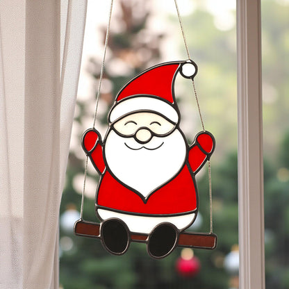 Handmade Stained Glass Santa Ornament – Minimal Cut Santa Glass Art | Christmas Window Hanging Gift - Image 6