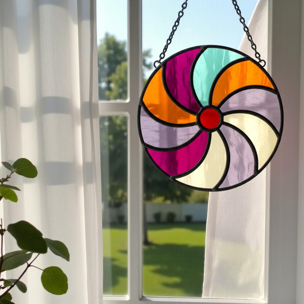 Stained Glass Peppermint Swirl Suncatcher – 9 Color Options + Custom Mix, Handmade Window Hanging, Christmas or Everyday Gift Decor - Image 19