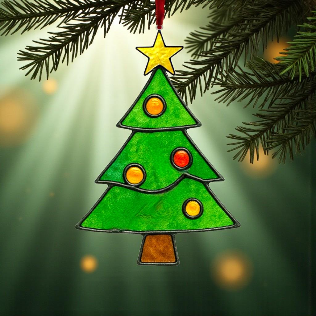 Handmade Real Stained Glass Christmas Tree Ornament–Custom Engraved Glass Decoration–Personalized Holiday Gift–Unique Suncatcher - Image 4
