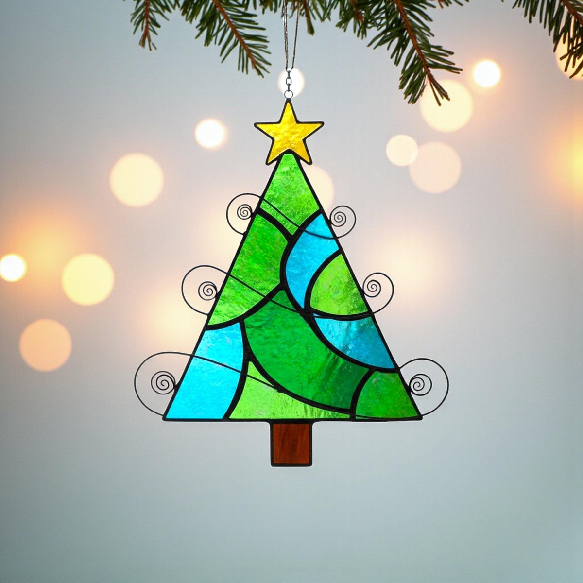 Handmade Real Stained Glass Christmas Tree Ornament–Custom Engraved Glass Decoration–Personalized Holiday Gift–Unique Suncatcher - Image 11
