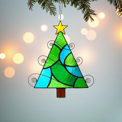 Handmade Real Stained Glass Christmas Tree Ornament–Custom Engraved Glass Decoration–Personalized Holiday Gift–Unique Suncatcher - Image 11