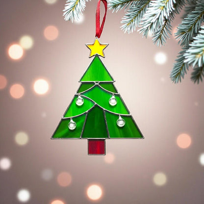 Handmade Real Stained Glass Christmas Tree Ornament–Custom Engraved Glass Decoration–Personalized Holiday Gift–Unique Suncatcher - Image 12