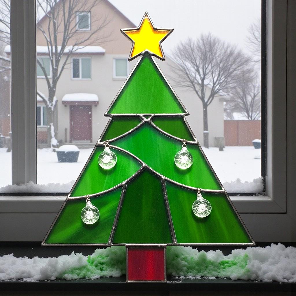 Handmade Real Stained Glass Christmas Tree Ornament–Custom Engraved Glass Decoration–Personalized Holiday Gift–Unique Suncatcher - Image 2