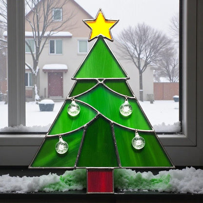 Handmade Real Stained Glass Christmas Tree Ornament–Custom Engraved Glass Decoration–Personalized Holiday Gift–Unique Suncatcher - Image 2