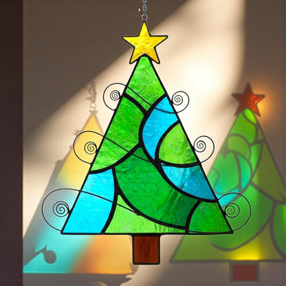 Handmade Real Stained Glass Christmas Tree Ornament–Custom Engraved Glass Decoration–Personalized Holiday Gift–Unique Suncatcher - Image 1