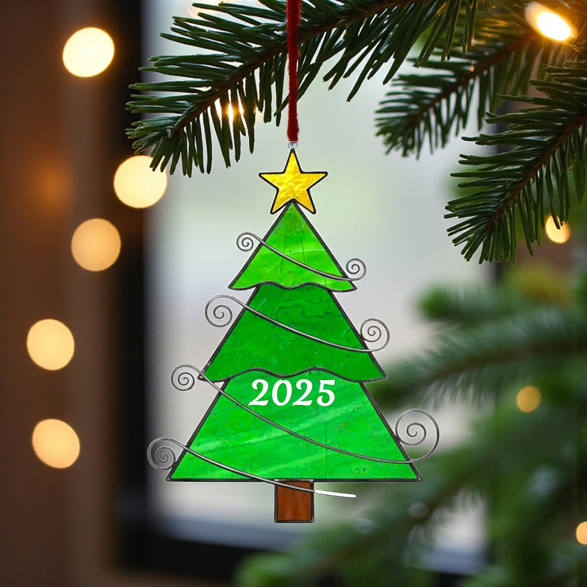 Handmade Real Stained Glass Christmas Tree Ornament–Custom Engraved Glass Decoration–Personalized Holiday Gift–Unique Suncatcher - Image 9