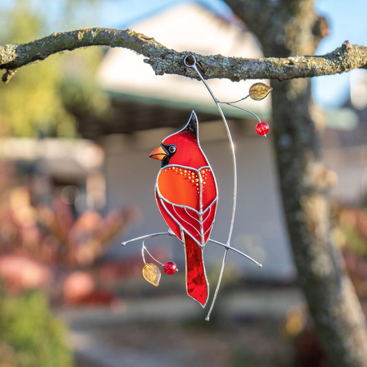 Cardinal stained glass memorial suncatcher Godfather gift Cardinal gifts stained glass window hangings Outdoor garden art - Image 1