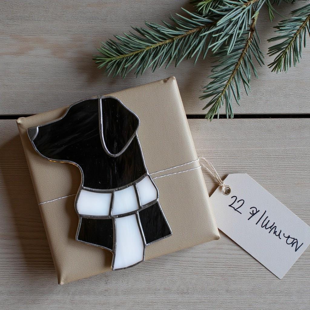 CUSTOM Dog Silhouette Stained Glass Ornament | Personalized Pet Christmas Gift | Dog Head with Scarf Holiday Decor | Free Name Engraving - Image 2