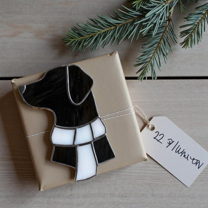 CUSTOM Dog Silhouette Stained Glass Ornament | Personalized Pet Christmas Gift | Dog Head with Scarf Holiday Decor | Free Name Engraving - Image 2