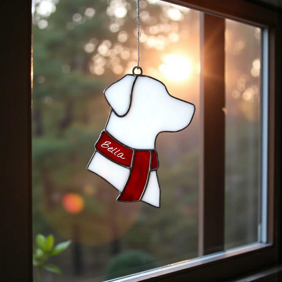 CUSTOM Dog Silhouette Stained Glass Ornament | Personalized Pet Christmas Gift | Dog Head with Scarf Holiday Decor | Free Name Engraving - Image 13
