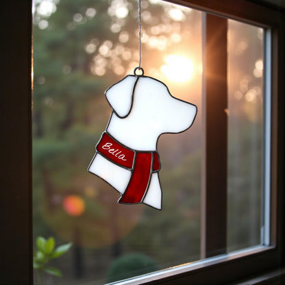 CUSTOM Dog Silhouette Stained Glass Ornament | Personalized Pet Christmas Gift | Dog Head with Scarf Holiday Decor | Free Name Engraving - Image 13