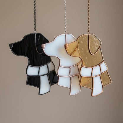 CUSTOM Dog Silhouette Stained Glass Ornament | Personalized Pet Christmas Gift | Dog Head with Scarf Holiday Decor | Free Name Engraving - Image 10