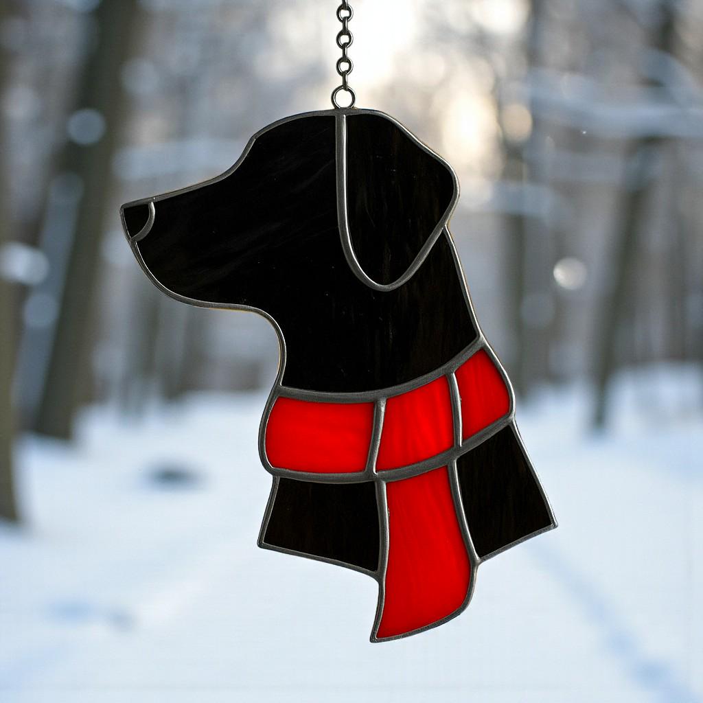 CUSTOM Dog Silhouette Stained Glass Ornament | Personalized Pet Christmas Gift | Dog Head with Scarf Holiday Decor | Free Name Engraving - Image 16