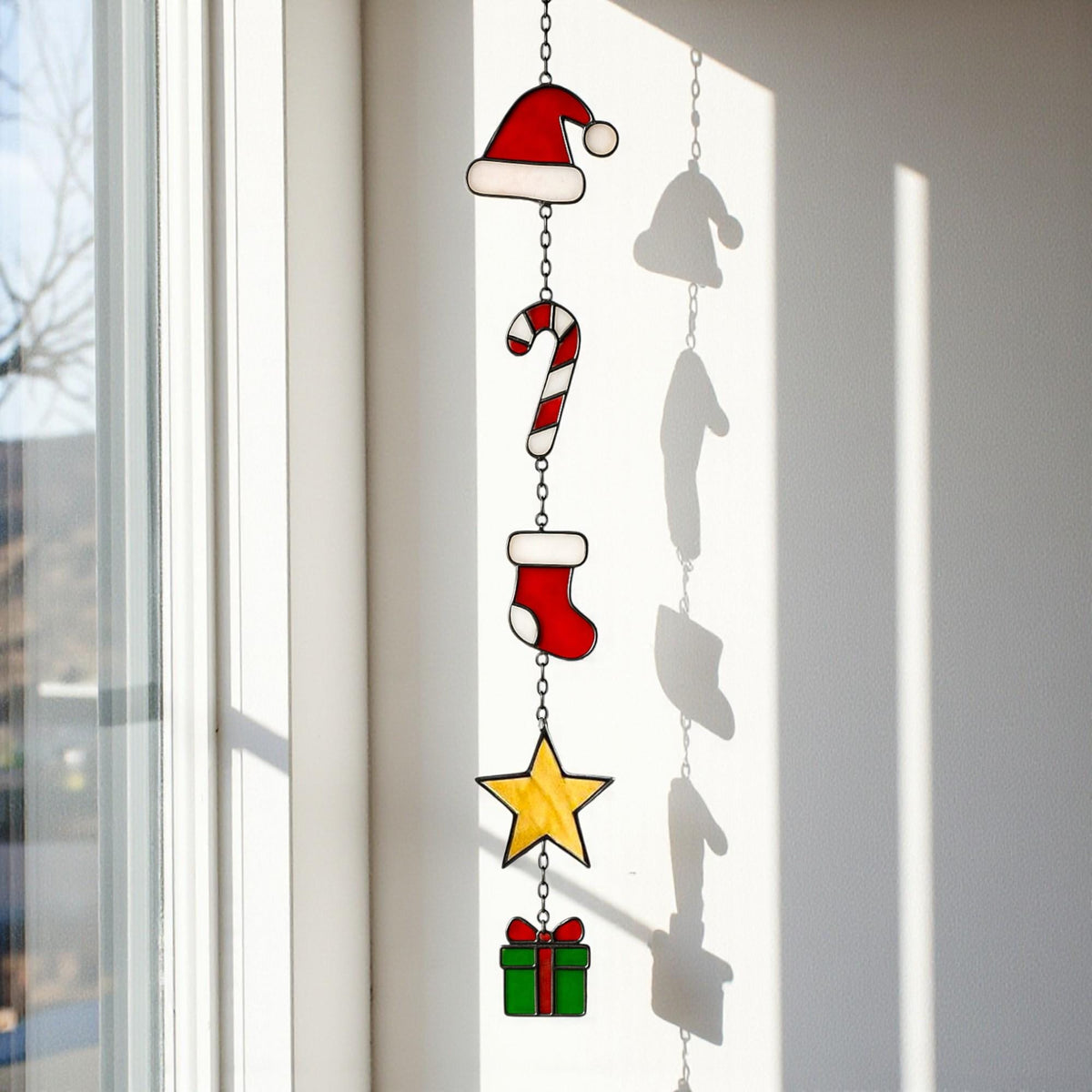 Stained Glass Christmas Suncatcher Set | Holiday Window Hanging | Christmas Tree Ornament | Handmade Glass Decor Gift - Image 10