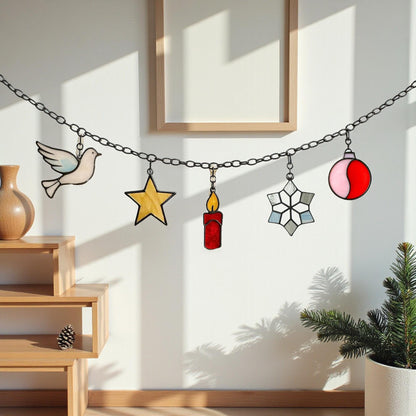 Stained Glass Christmas Suncatcher Set | Holiday Window Hanging | Christmas Tree Ornament | Handmade Glass Decor Gift - Image 12