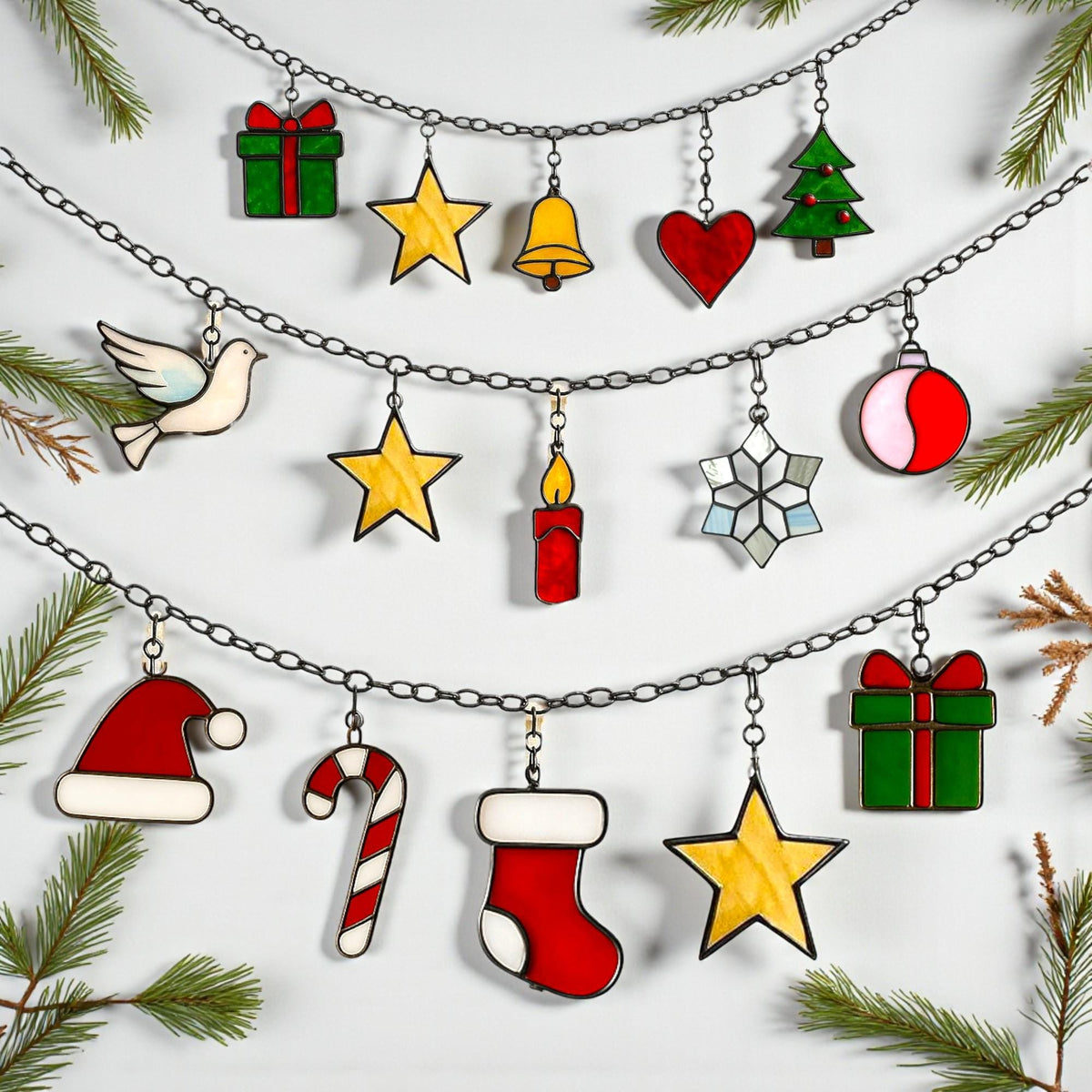 Stained Glass Christmas Suncatcher Set | Holiday Window Hanging | Christmas Tree Ornament | Handmade Glass Decor Gift - Image 3