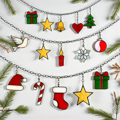Stained Glass Christmas Suncatcher Set | Holiday Window Hanging | Christmas Tree Ornament | Handmade Glass Decor Gift - Image 3
