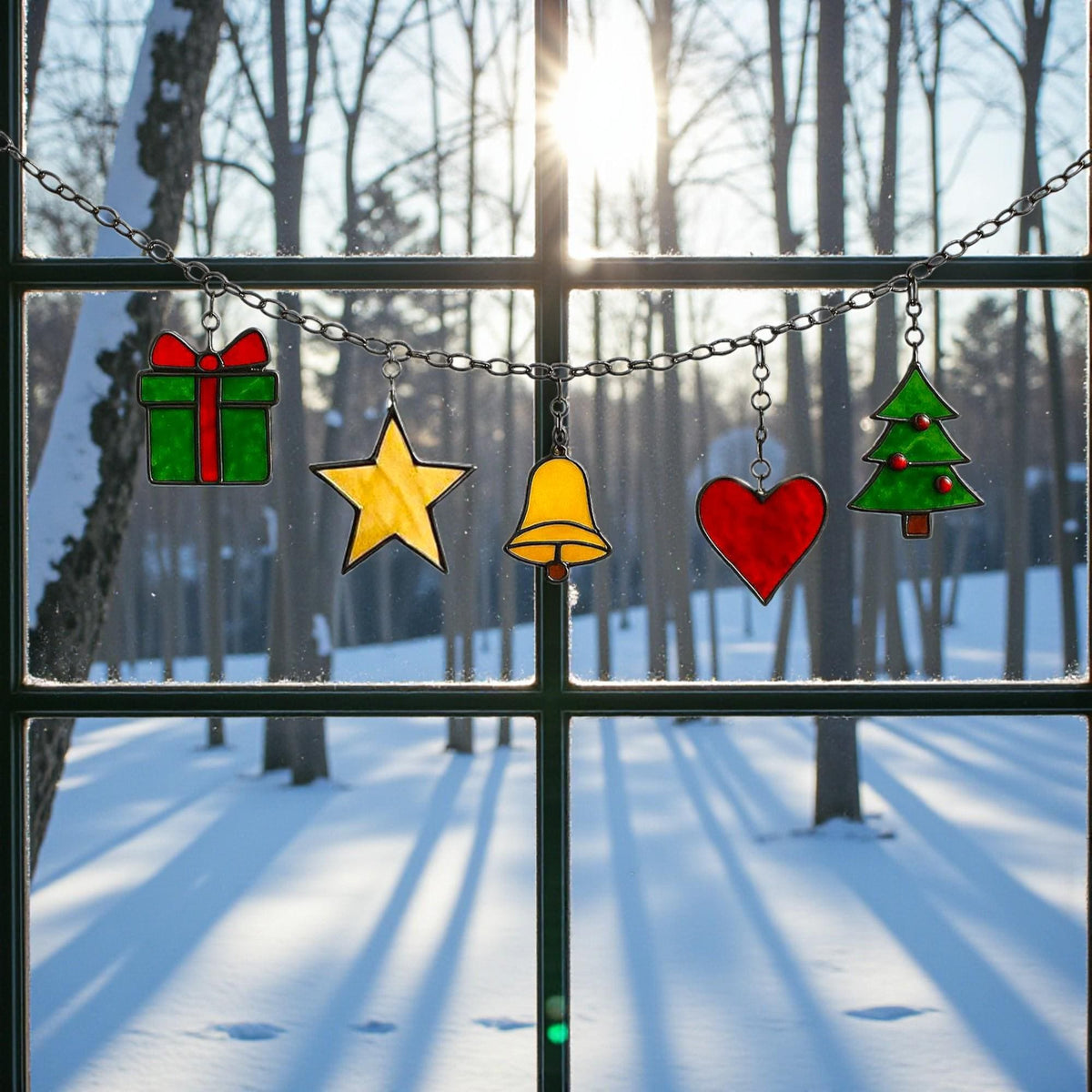 Stained Glass Christmas Suncatcher Set | Holiday Window Hanging | Christmas Tree Ornament | Handmade Glass Decor Gift - Image 16