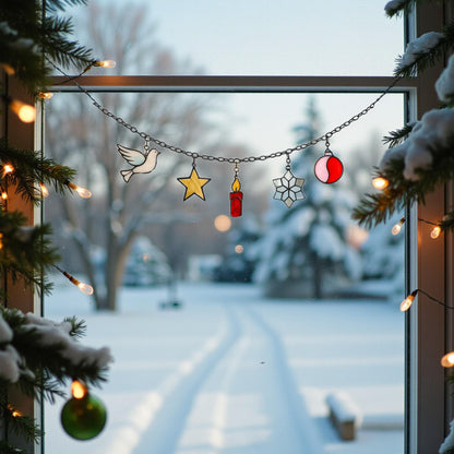 Stained Glass Christmas Suncatcher Set | Holiday Window Hanging | Christmas Tree Ornament | Handmade Glass Decor Gift - Image 17