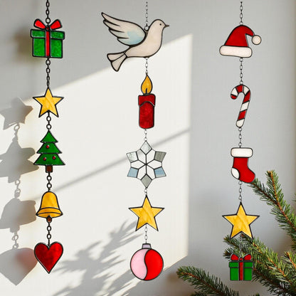 Stained Glass Christmas Suncatcher Set | Holiday Window Hanging | Christmas Tree Ornament | Handmade Glass Decor Gift - Image 2