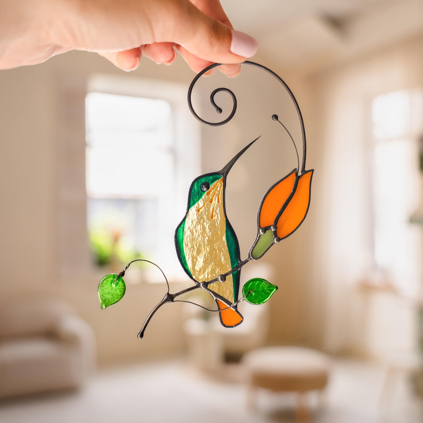 Hummingbird stained glass window hangings Godmother gift Hummingbird gifts stained glass suncatcher Grandma gift - Image 14