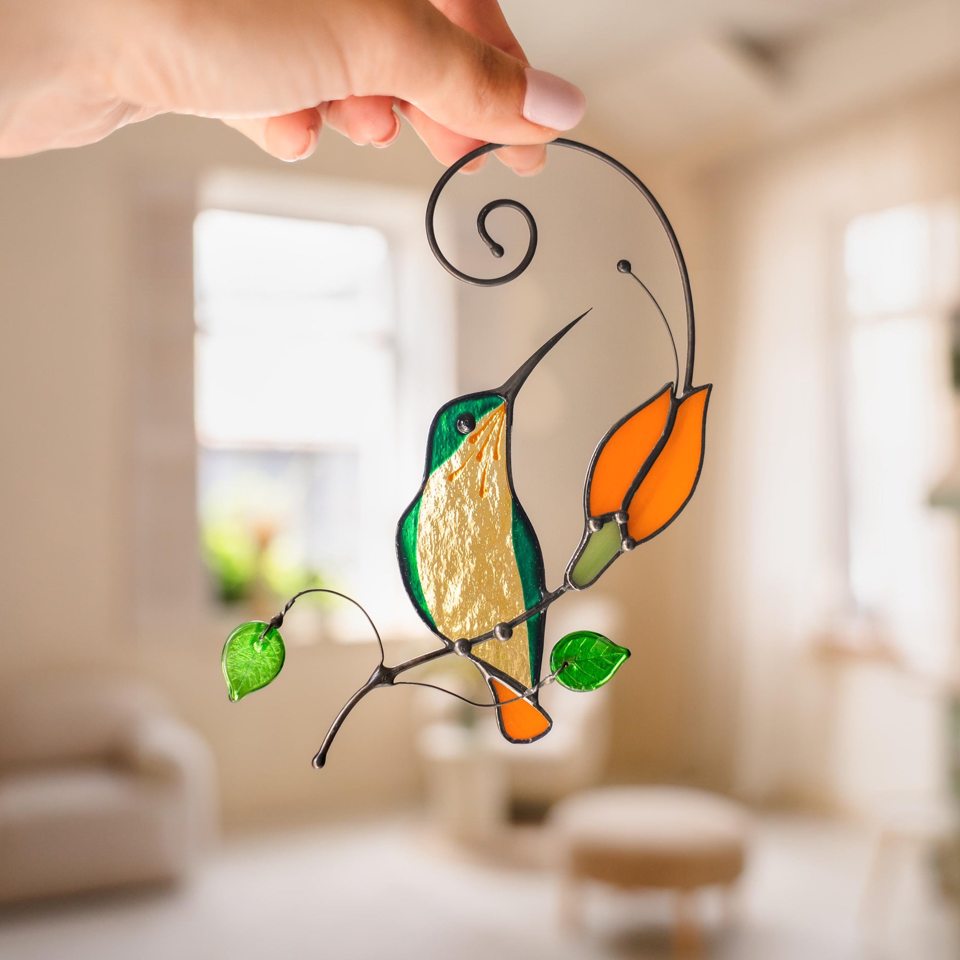 Hummingbird stained glass window hangings Godmother gift Hummingbird gifts stained glass suncatcher Grandma gift - Image 14
